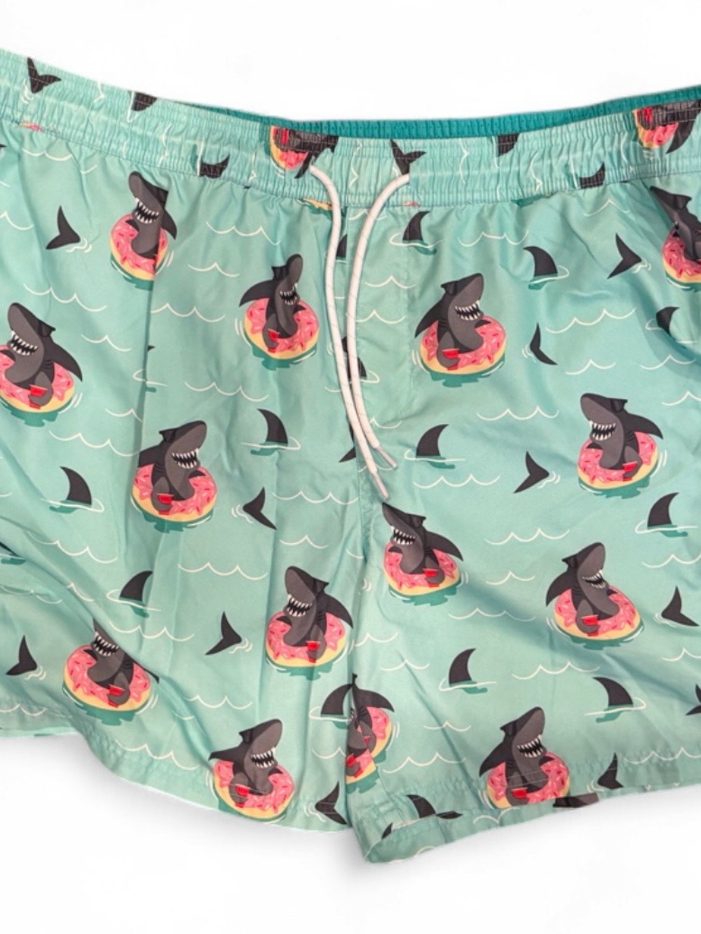 Time and Tru Teal Shark Float Swim Trunks